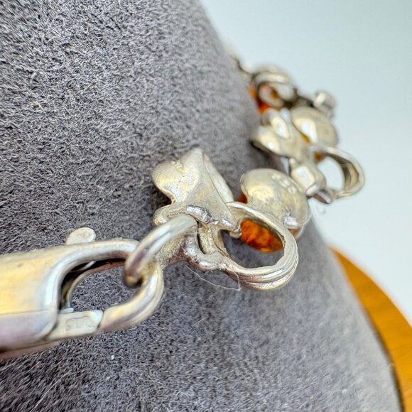 VTG Sterling Silver 925 Amber Interlocking Station Bracelet Size 7.5" Length - Picture 6 of 12